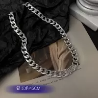 钛钢不掉色粗链子古巴链项链女男潮ins欧美街头嘻哈卫衣链子配饰 素链古巴链长45CM 宽10MM[建议女士]