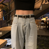 无孔女士皮带夏季百搭时尚宽ins风黑色细装饰裤带韩版牛仔裤腰带 黑色银扣 95cm