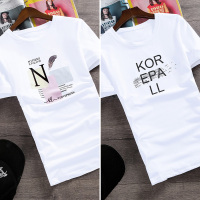 夏季白色短袖t恤男士韩版修身情侣半袖印花体恤衫潮男装夏装衣服 DT60白色+DT40白色 S