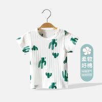 婴儿短袖t恤上衣纯棉夏季薄款宝宝夏装宽松男女童洋气半袖儿童t恤 仙人掌花纹 66码[收藏加购享优先发货]
