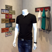 短袖/男装亨利领开门筒襟薄款硬汉白色纯棉黑色弹力修身衫T恤上衣 黑色 S 160/84a