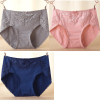 3条盒装 中腰纯棉女士内裤 日系全棉裆底包臀舒适透气无痕三角裤 20款灰色+粉红+宝蓝 XXL 131-150斤