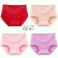 都市中腰蕾丝女士内裤女大码纯棉全棉裆丽人抗菌透气夏季薄款 088组1：肤色+红色+浅紫+虾粉 M 推荐80-10