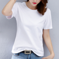 纯棉白色T恤女短袖宽松2021夏季新款纯色打底衫半袖女装上衣t桖 白色 宽松圆领 S