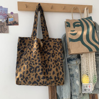 夏季新款灯芯绒豹纹帆布包慵懒风chic女大包毛绒学生书包单肩包 单肩款