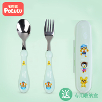 儿童宝宝餐具勺子叉子套装不锈钢套装安全便携学吃饭训练勺 春绿色圆勺叉组合
