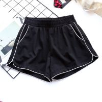 加肥大码2021年女装夏季新款松紧腰宽松运动短裤200斤胖妹妹休闲 黑色 M建议[80-100斤]