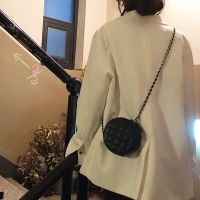 包包女新款可爱迷你菱格小香风链条包圆形包网红单肩小圆包斜挎包 黑色 迷你小号 收藏关注