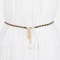 腰链女装饰配连衣裙子简约百搭金属细腰带女士韩版夏时尚珍珠腰绳 黑色 100cm