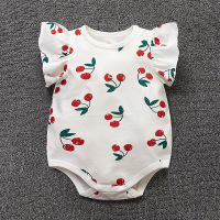 婴儿包屁衣夏季薄款新生儿公主三角哈衣纯棉女宝宝可爱连体衣夏装 满身樱桃飞袖三角哈衣 59cm