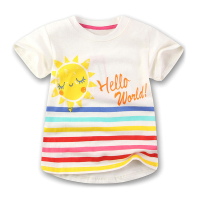 夏季新女童短袖T恤 纯棉半袖中小童时尚卡通宝宝上衣婴儿装打底衫 彩红太阳 90cm