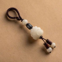 林静手作高档钥匙挂件手工钥匙扣链菩提根莲花创意情侣一对男女 白菩提款
