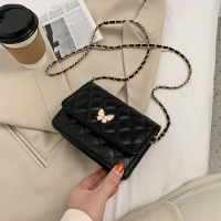 小香风菱格链条包包女2021新款潮百搭斜挎包chic迷你韩版小包 黑色(小号)