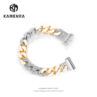 卡门 ins小众设计潮牌镶钻古巴链手链男士嘻哈个性hiphop饰品女 金色(内周长约14-16cm)