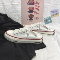 一脚蹬帆布鞋女半踩懒人鞋2021新款百搭小白鞋学生无后跟半拖女鞋 白色 35 偏小一码