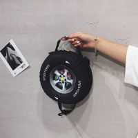 汽车轮胎包包女2021新款潮ins网红百搭小圆包个性搞怪单肩斜挎包 黑色