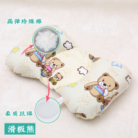 婴儿枕头0-1岁纠正新生儿防偏头定型枕宝宝纯棉荞麦夏季透气3个月 滑板熊（珍珠棉款）