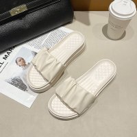 拖鞋女夏外穿2021新款网红厚底凉鞋时尚休闲女士松糕鞋一字凉拖鞋 米白色 35 标准码