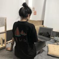 黑色短袖t恤女夏季2021新款韩版宽松日系古着小个子别致上衣ins潮 黑色后背西瓜T恤 均码