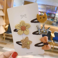 婴儿发卡韩国宝宝不伤发bb夹子儿童发量少胎毛公主蝴蝶结头饰发饰 咖色格子花