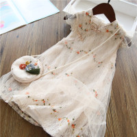 女童旗袍裙子夏装汉服中国风小女孩公主裙2021新款儿童网红连衣裙 米白色+送同款包包 100尺码(适合身高90cm)