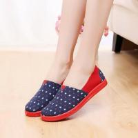 2021新款夏女鞋老北京布鞋平底网鞋女透气休闲鞋学生网面鞋一脚蹬 红白多星 偏 小一码 (简) 35
