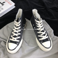 原宿1970s三星标韩版学院学生黑色经典平底高帮情侣男款帆布鞋 黑色 高帮 35