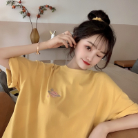 紫色t恤女装短袖2021新款夏季日系温柔韩风chic上衣宽松刺绣ins潮 黄色 XL