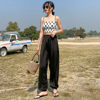 冰丝灯笼裤女夏季薄款宽松雪纺阔腿裤大人防蚊休闲束脚仙女凉凉裤 小黑 均码 80-130斤身高164内