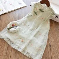 女童旗袍裙子夏装汉服中国风小女孩公主裙洋气2021新款儿童连衣裙 绿色[送同款斜挎包] 100CM[适合身高90cm左右