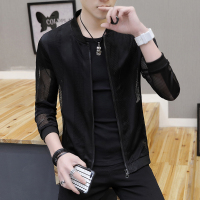 防晒衣服男青少年外套夏季2020新款韩版修身超薄潮流帅气透气夹克 防晒衣-纯黑色 M
