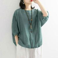 2021年夏季大码女装经典百搭棉麻上衣女纯色200斤可穿显瘦宽松T恤 绿色[单件装] 4XL 建议171-200斤