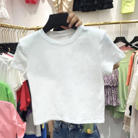 夏季2021新款美式复古印花修身显瘦短款辣妹打底短袖T恤上衣女装 11*白色 M