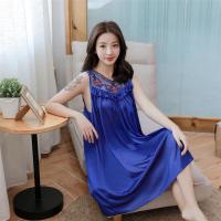 胖Mm冰丝睡衣女式特加大码背心夏季中年无袖宽松睡裙200斤夏天5XL 005#宝蓝 M[建议80-100斤体重]