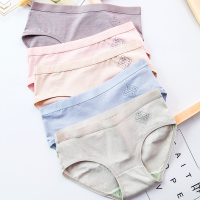 女士内裤女全棉纯棉裆中腰少女日系印花胖mm学生三角短裤 8194-藕粉+抹绿+雾蓝+黛灰+米驼+随机送3条 M