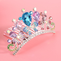 彩钻公主水晶小女孩皇冠发卡儿童女珍珠镶钻发饰韩版花童头饰钢琴 A-12-彩虹色(直径7cm高4cm)