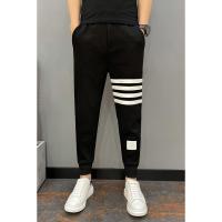 春夏新款男士小脚九分裤精神小伙束脚裤拼色紧身网红同款休闲裤潮 504款黑 S