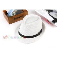 夏天英伦爵士帽情侣男女黑色皮带草帽子韩版潮礼帽白色亲子儿童帽 爵士草-白色皮带 儿童款(50-54CM)