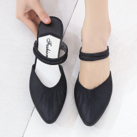 2021新款时装凉鞋女夏季仙女风中跟包头坡跟厚底一鞋两穿防滑时尚 黑色 皱纹款 36 适合35脚穿