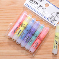 迷你荧光笔大容量记号笔本味粗划重点套装小学生淡色标记笔大小插画笔粗细彩色银光的笔标记笔糖果色一套 史努比/6支装