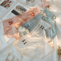 中腰内裤女蕾丝无痕纯棉裆抗菌透气黑色女士性感夏季薄款冰丝短裤 豆沙粉+复古绿+芝士白 M 建议80-110斤