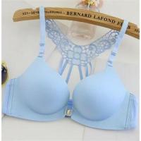 上托小胸加厚薄款内衣少女士无钢圈性感聚拢胸罩前扣美背文胸套装 纯天蓝色单件 34/75C