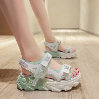 女士老爹洞洞凉鞋2021夏季新款百搭网红女鞋厚底松糕休闲运动鞋子 蓝色 35