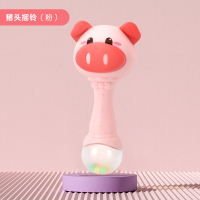 婴儿拨浪鼓可啃咬3-6三个月新生儿宝宝手摇鼓音乐棒摇铃0-1岁 猪头摇铃(粉)