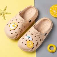 中大童男孩洞洞鞋夏季男童女童拖鞋儿童软底防滑小孩凉拖鞋包头女 米白色 24码 内长16cm