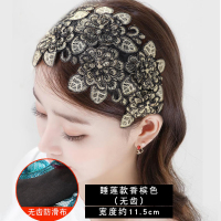 2021新款发箍宽边刺绣发卡遮白发头箍头帽压发防滑发带女网红头饰 定制睡莲款香槟色