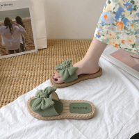 拖鞋女外穿平底仙女风2021年夏季新款韩版百搭蝴蝶结沙滩一字凉拖 绿色 35 女款