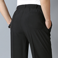 中老年人休闲裤松紧腰夏季超薄款高腰宽松冰丝男长裤子爸爸运动裤 黑色 L