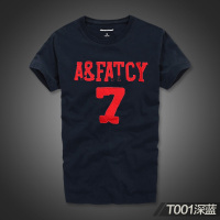 af短袖T恤男潮牌圆领夏季外贸原单大码刺绣衣服纯棉体恤 T001深蓝 S 建议90-110斤