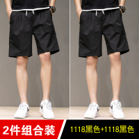 夏季新款短裤男士日系短裤潮流潮牌休闲纯色男士下装五分裤 1118黑色+1118黑色 M